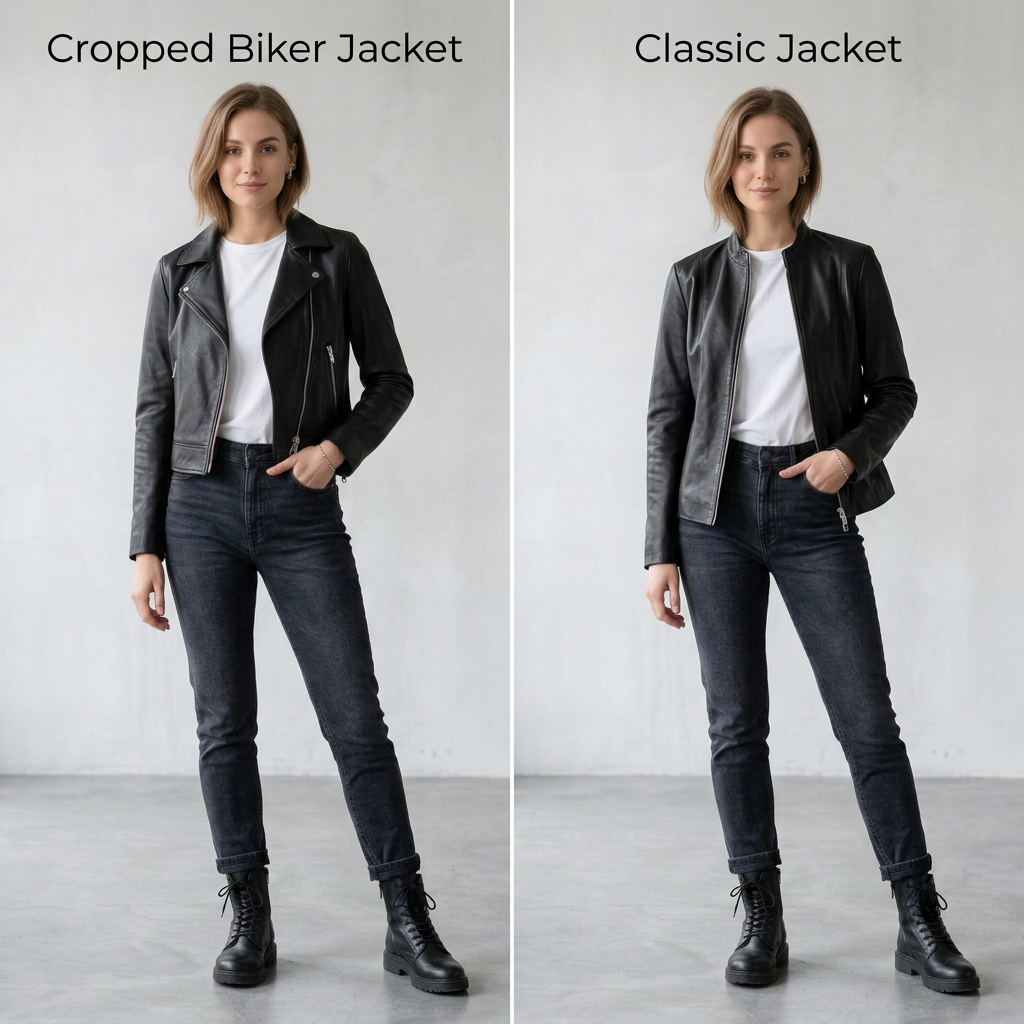 AI concept: cropped biker jacket and classic jacket styling comparison