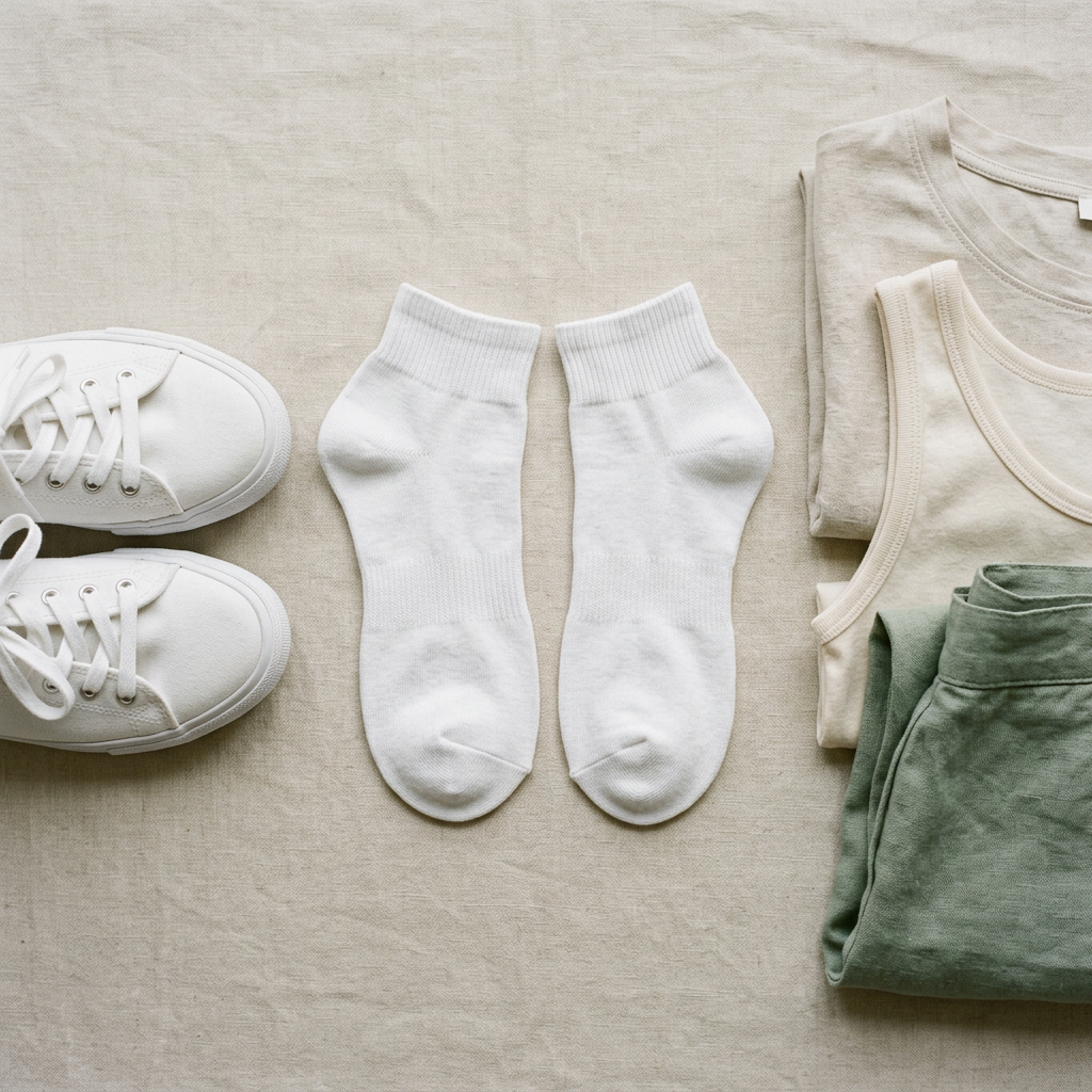 AI concept: summer ankle socks outfit flat lay