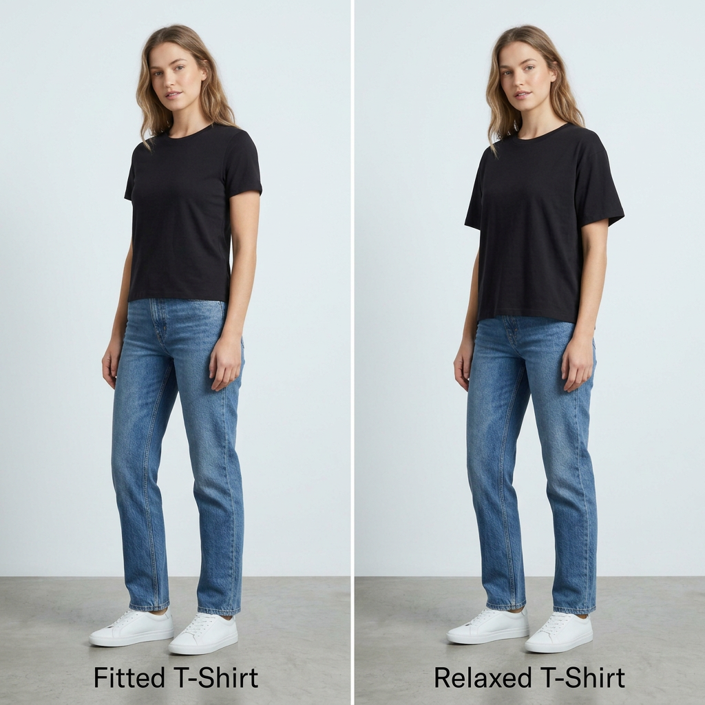 AI concept: fitted and relaxed T-shirt styling comparison