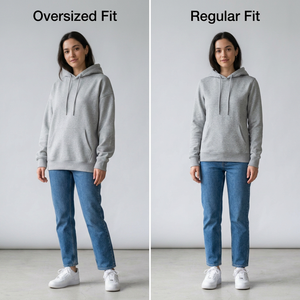 AI concept: oversized and regular-fit hoodie styling comparison