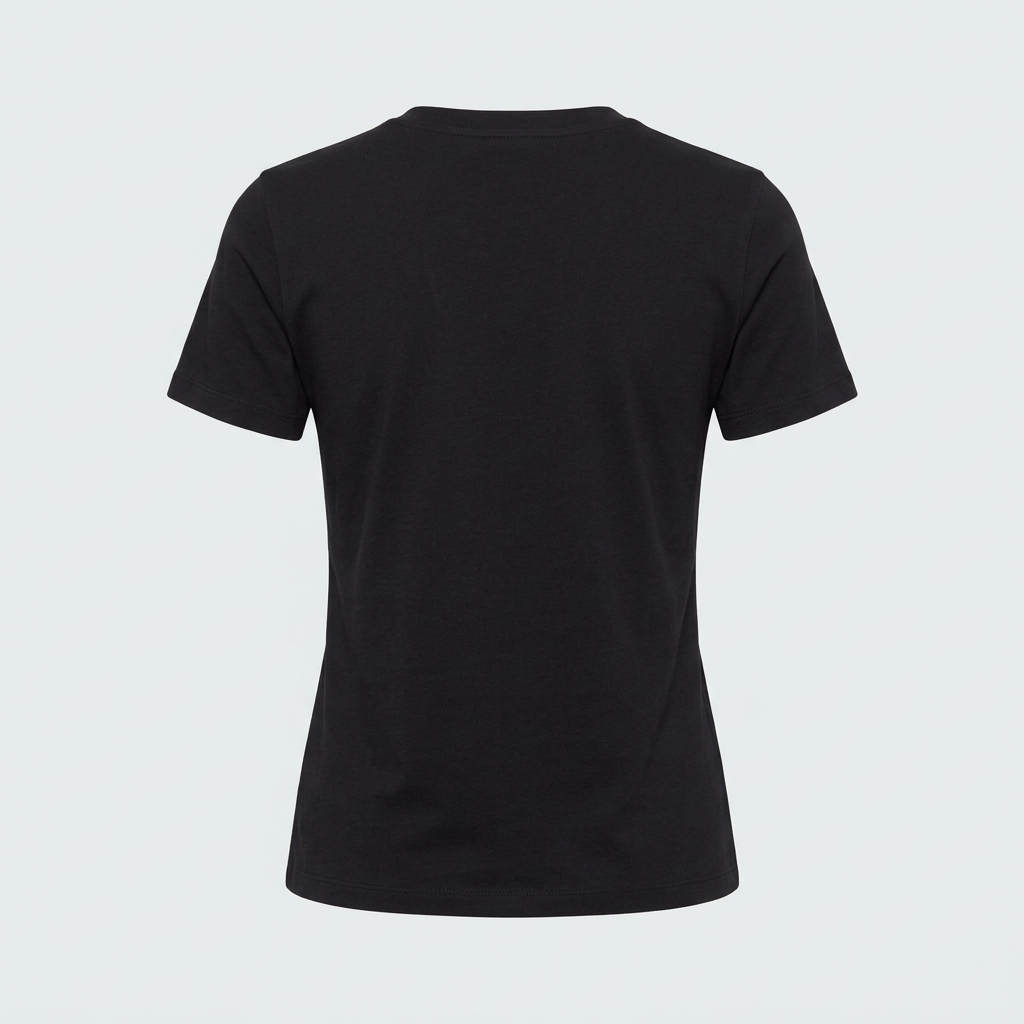 AI concept: black fitted crew-neck T-shirt back view