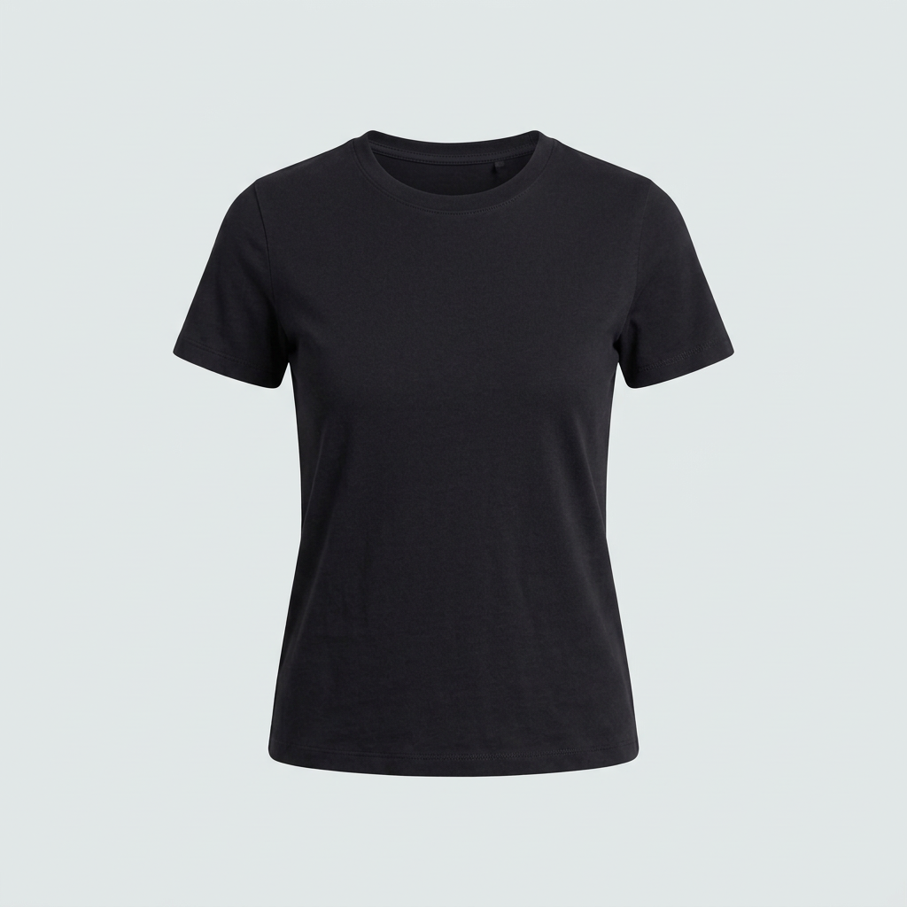 AI concept: black fitted crew-neck T-shirt front view