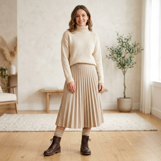 AI concept: adult young woman wearing winter socks with boots